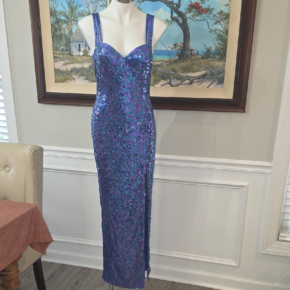 Cache Midnight Blue Sequin Dress